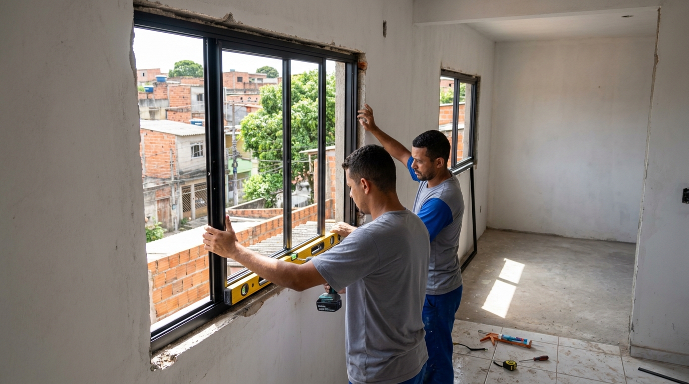 Esquadria de alumínio em obra em Bragança Paulista-SP