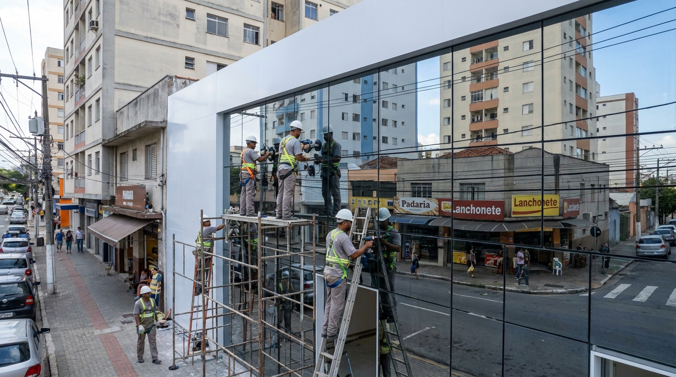 Fachada espelhada em esquina em Bragança Paulista-SP